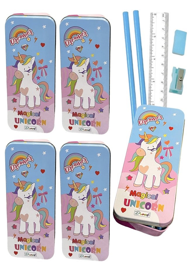 Le Delite Space Theme Pencil Box Case with Stationary Pencil, Scale,Eraser & Sharpener Combo Set | Birthday Return Gift Party Favor for Girls, Boys, Kids (Unicorn - 5 Pencil Box) - Image 1